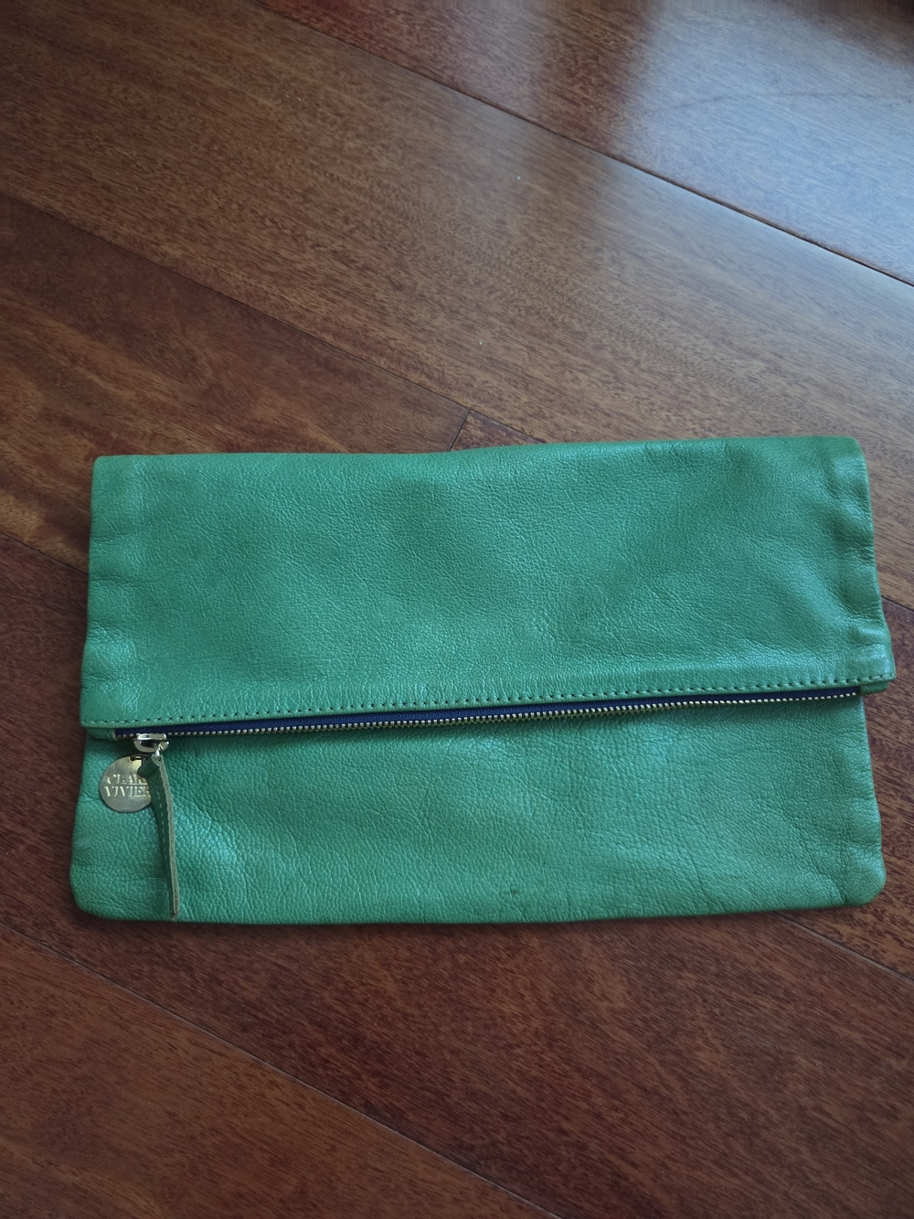 Clare Vivier Foldover Green Leather Clutch